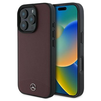 Mercedes iPhone 16 Pro Case Textured And Plain Leather MagSafe, Red