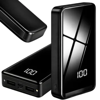 Power Bank 20 000 mAh, 4x USB, 2x LED Flashlight, Black