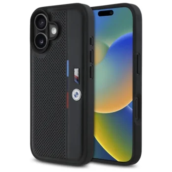 BMW iPhone 16 Case M Perforated Tricolor Detail Line - Black