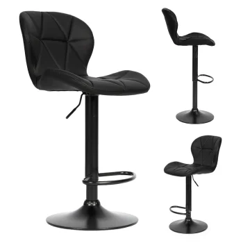 ModernHome Adjustable Swivel Bar Stool with Back and Footrest for Kitchen, Black