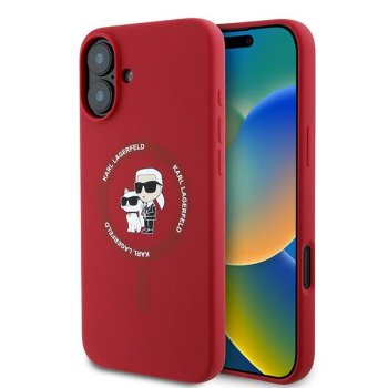 Karl Lagerfeld Silicone Karl&Choupette Heads Ring MagSafe Case for iPhone 16 Plus, Red