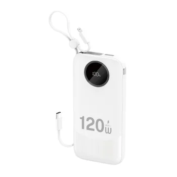 Dudao K13 10000mAh Power Bank with Built-in Cables, White