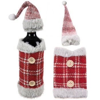 Ruhhy 22589 Christmas Bottle Cover with Hat, Red and Grey