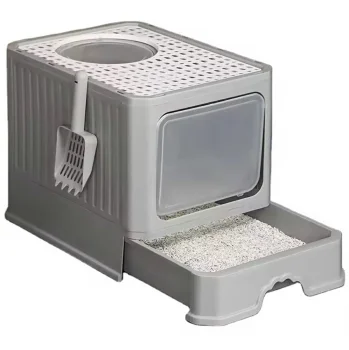 Covered Cat Litter Box with Pull-Out Drawer and Scoop, Grey