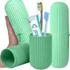 Travel toothbrush and toothpaste case with cup and lanyard, green