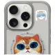 Dėklas Nimmy Glasses Cool Cat MagSafe skirtas iPhone 16 Pro su stovu, pilkas