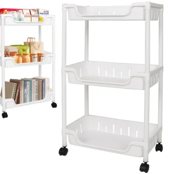 Mobile Storage Cart on Wheels, 3 Tiers, White