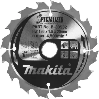 Makita B-33532 SPECIALIZED Circular Saw Blade 136x20 mm, 16T for Wood