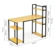 Computer desk with shelves, metal frame, ModernHome, light oak