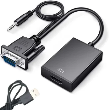 VGA to HDMI Adapter with 3.5mm Audio and USB, Full HD, Black