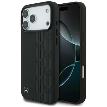 Mercedes iPhone 17 Pro Max Case Leather Laurel Leaves MagSafe, Black