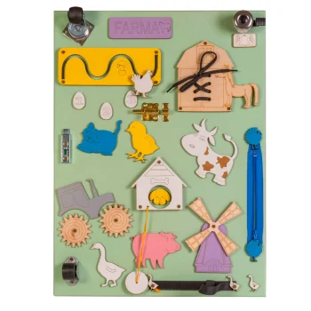 Double-Sided Wooden Farm Busy Board with Chalkboard, 28x37.5x50 cm, green