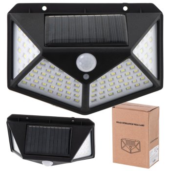 Solārā lampa ar 100 LED un kustības, krēslas sensoriem melna