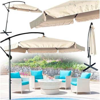Large garden parasol with cantilever arm 290 cm, beige