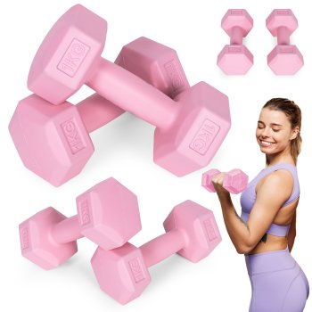 ModernHome Hex Dumbbell Set 2×1 kg Fitness Weights, pink
