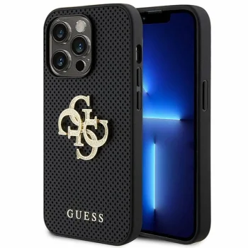 Guess iPhone 15 Pro Case Perforated 4G Glitter Logo, Black