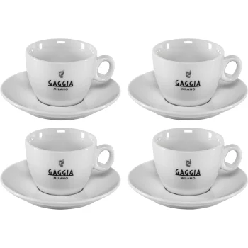 Gaggia Milano Cappuccino Cups with Saucers Set of 4, White