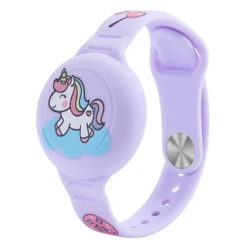 Silicone Wristband Case for AirTag for Kids WAT-46FJ - Purple with Unicorn