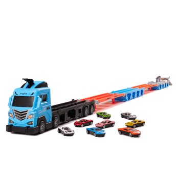 Car Transporter Truck with 210 cm Race Track Playset 8 Toy Cars