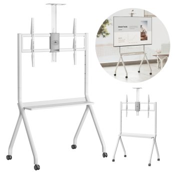 Maclean TV Cart on Wheels, 55-100", VESA 900x600, White