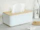 Tissue Box with Bamboo 21 x 13 x 10 cm, White