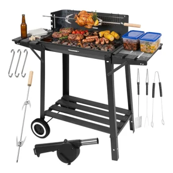 Kaminer 00027320 Garden Charcoal Grill with Rotisserie, 93x41x86 cm, Black