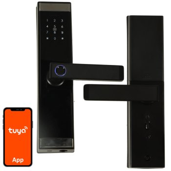 Smart Door Lock Handle with Fingerprint, Keypad, and Bluetooth, Black