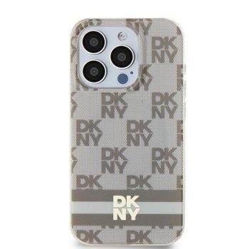 Apple iPhone 15 Plus 6.7'' DKNY IML Checkered Mono Pattern Printed Stripes MagSafe Case Cover, Beige