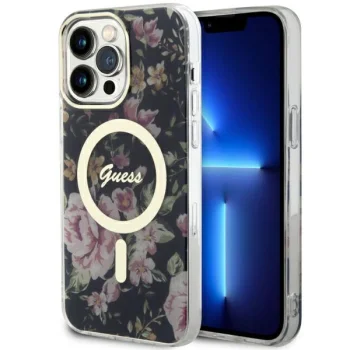 Guess iPhone 14 Pro Max Case Flower MagSafe, Black