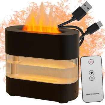 Fireplace Air Humidifier with Flame Effect, Aromatherapy, USB & Remote, 300ml