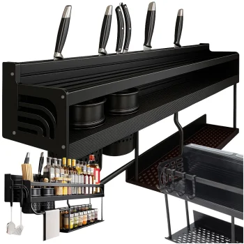 Metal Kitchen Wall Shelf and Organizer, Black