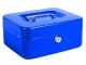 Metal cash box with key and compartments, 20x16x9 cm, blue