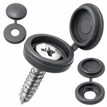 Dark Grey Hinged Screw Covers 13mm for Furniture, 100 Pcs
