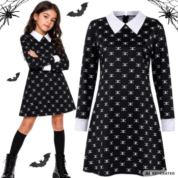Wednesday Addams Kids Costume Dress, 115-125 cm