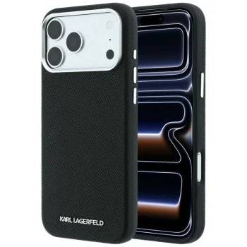 Karl Lagerfeld Grained Elongated Logo MagSafe Case for iPhone 17/18 Pro Max, Black