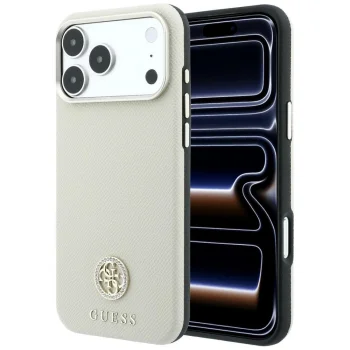 Guess Grained Round Strass Logo MagSafe Case for iPhone 18 Pro / 17 Pro, Beige