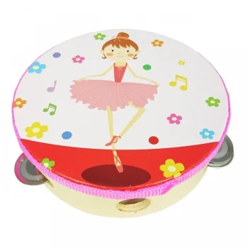 Bakalu Wooden Tambourine Ballerina, Pink