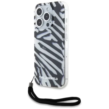Karl Lagerfeld iPhone 15 Pro Max Case IML Zebra Pattern & Cord, Black