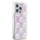 DKNY iPhone 15 Pro Case Liquid Glitters Checkered Pattern, White
