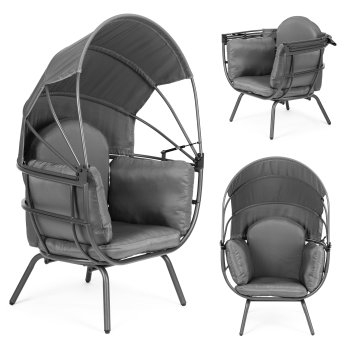 ModernHome Garden Cocoon Chair with Folding Canopy, Grey