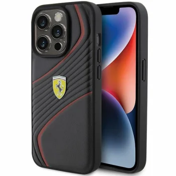 Ferrari iPhone 15 Pro Case Twist Metal Logo, Black