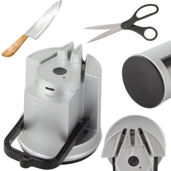 Rechargeable Electric Knife and Scissor Sharpener with Suction Base, Silver