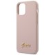Guess iPhone 12 mini Case Silicone Script Gold Logo, Light Pink