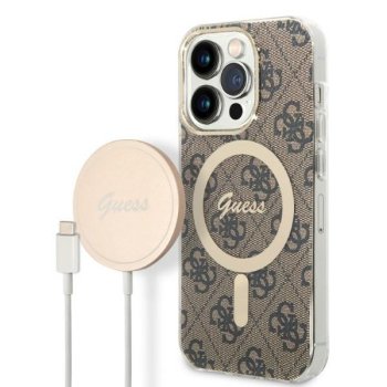 Apple iPhone 14 Pro 6.1" Guess 4G Print MagSafe Case Cover (GUBPP14LH4EACSW) + Charger, Brown