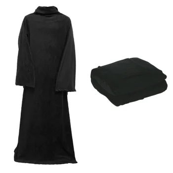Warm Fleece Blanket with Sleeves, 138x180 cm, Black