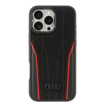 Leather MagSafe Case Audi iPhone 16 Pro Max Black/Red