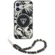 Guess Palm Trees Triangle Pearl Strap MagSafe Case for iPhone 16, Black