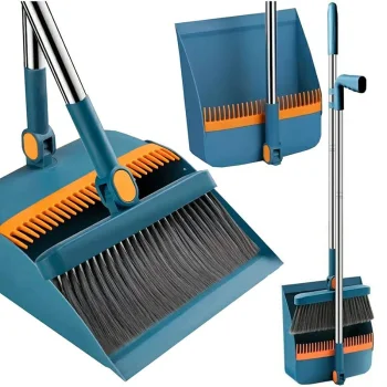 Long Handle Dustpan and Broom Set Pro for Easy Upright Sweeping
