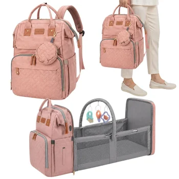 Multifunctional Backpack with Crib and USB, Pink