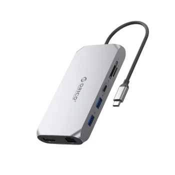 Orico XCR 12-in-1 USB-C Docking Station, 2x HDMI, DP 4K, PD 100W, RJ45, Gray